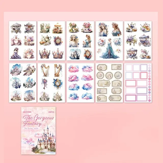 20Pcs illustrated flower, bird and landscape sticker book suitable for scrapbooking, diary and bullet journal
