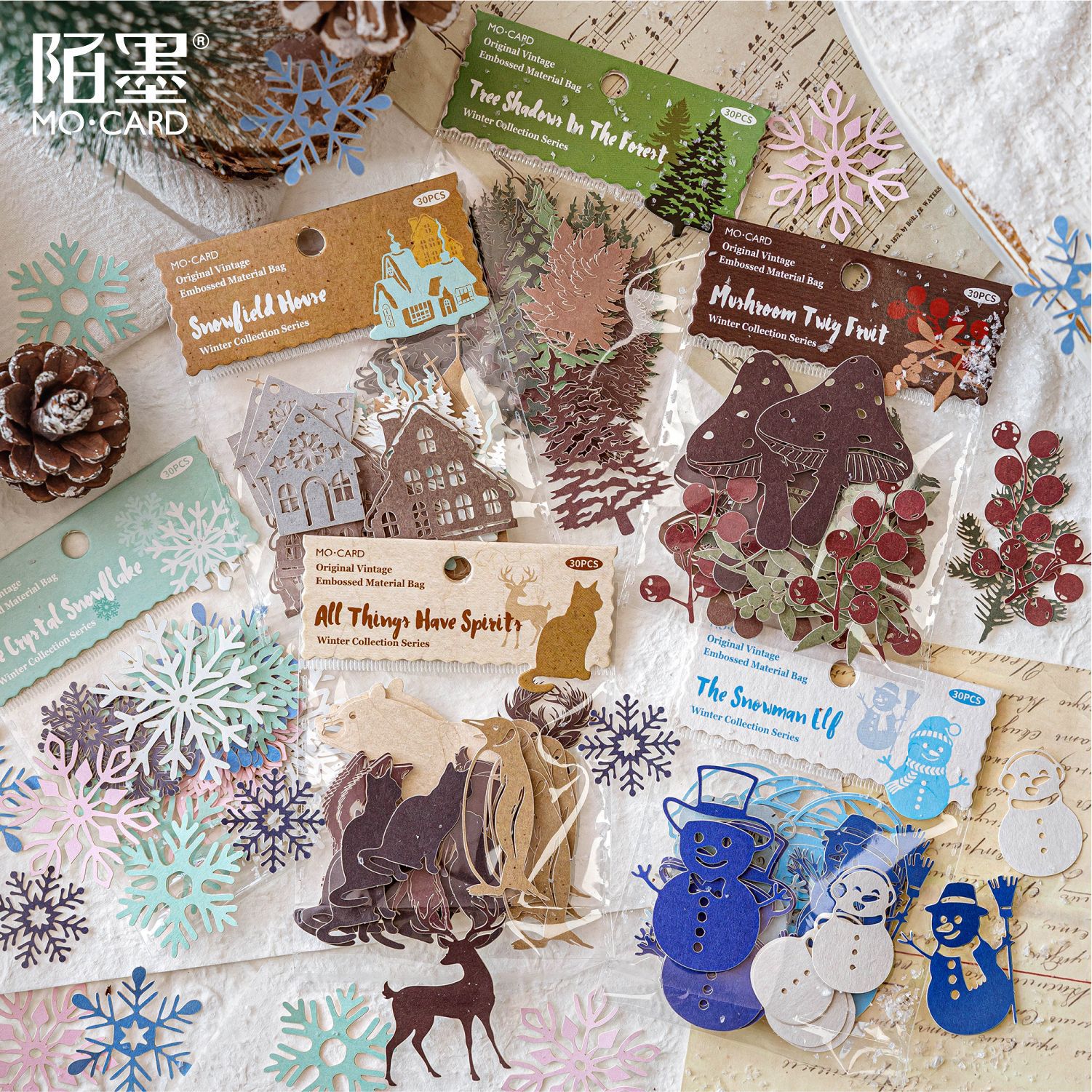 30Pcs Vintage Hollow Winter Theme Material Paper