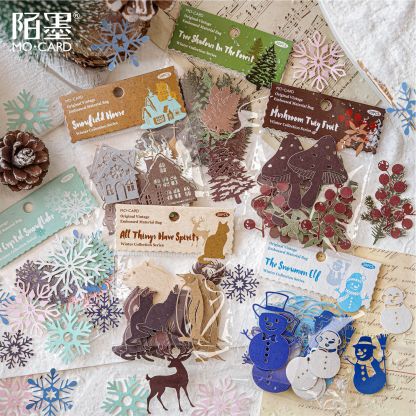 30Pcs Vintage Hollow Winter Theme Material Paper