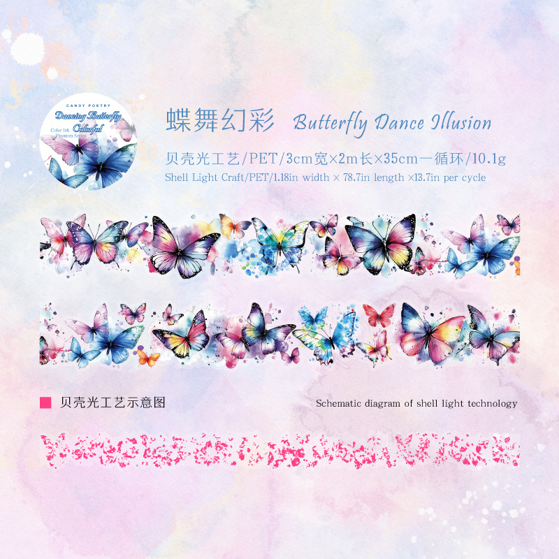 Watercolor butterfly city music elements PET tape 1.18 * 78.74 inches