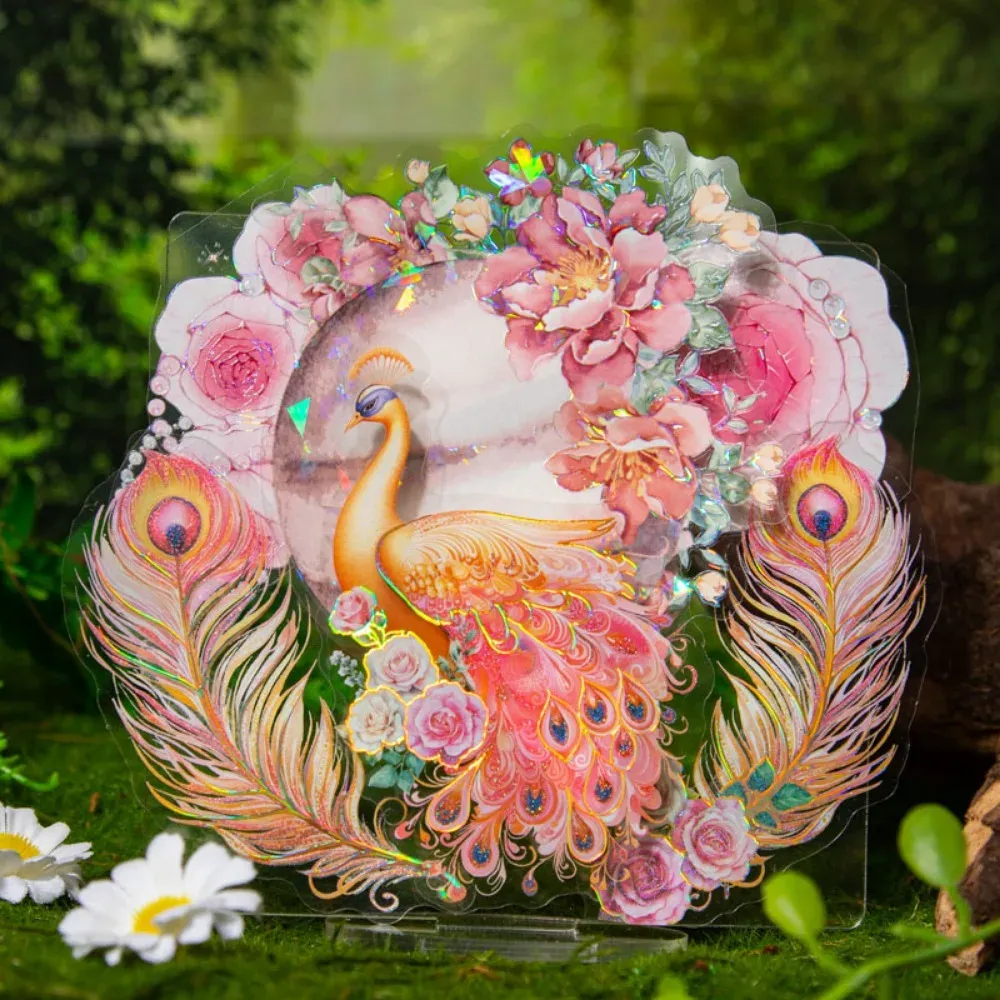 10pcs/pack Light Retro Peacock Theme Laser Sticker