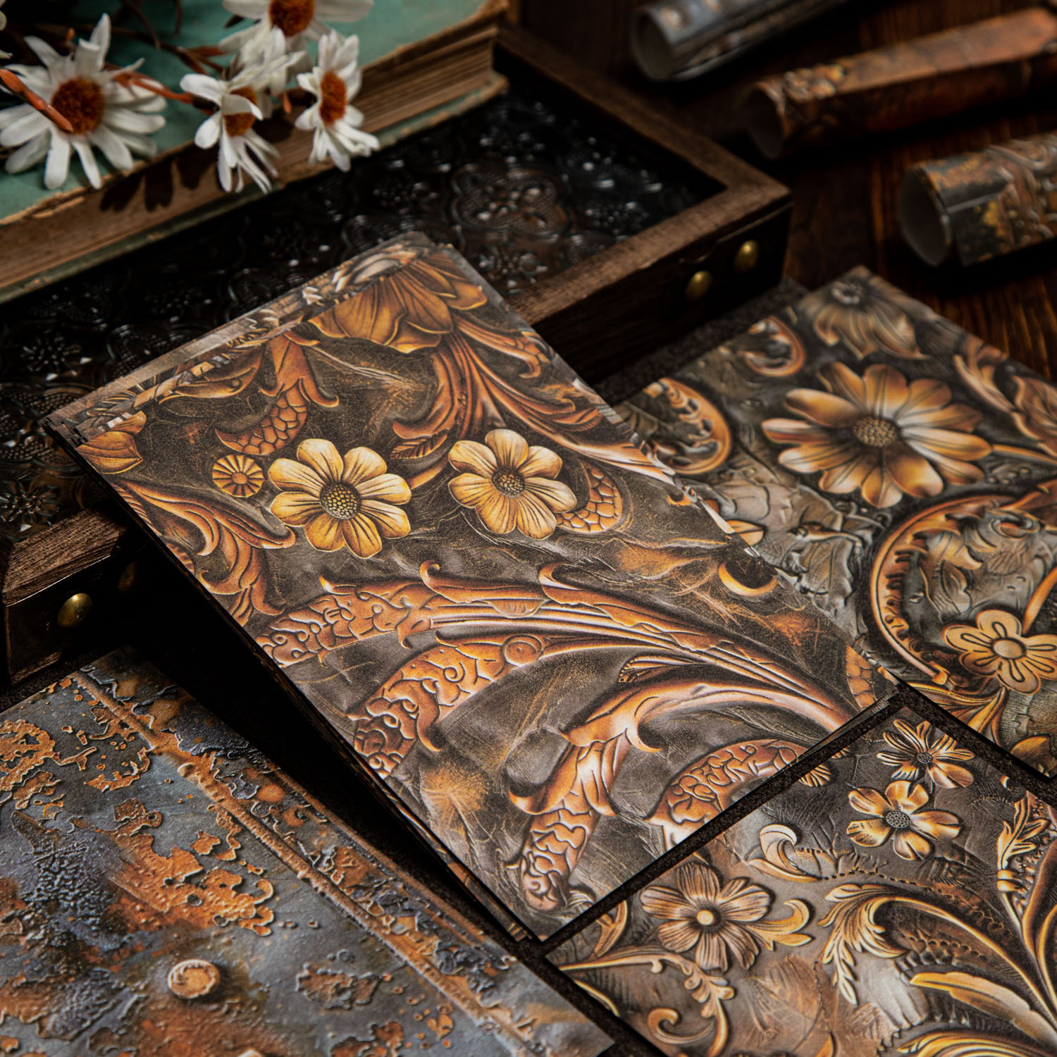 30Pcs/Pack Vintage Floral 3D Texture Scrapbook Background Material Paper