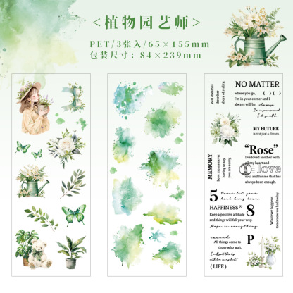 3 Sheet/Pack Flowers and Girls PET Stickers - Journaing Collage - 2.56 inches * 6.10 inches
