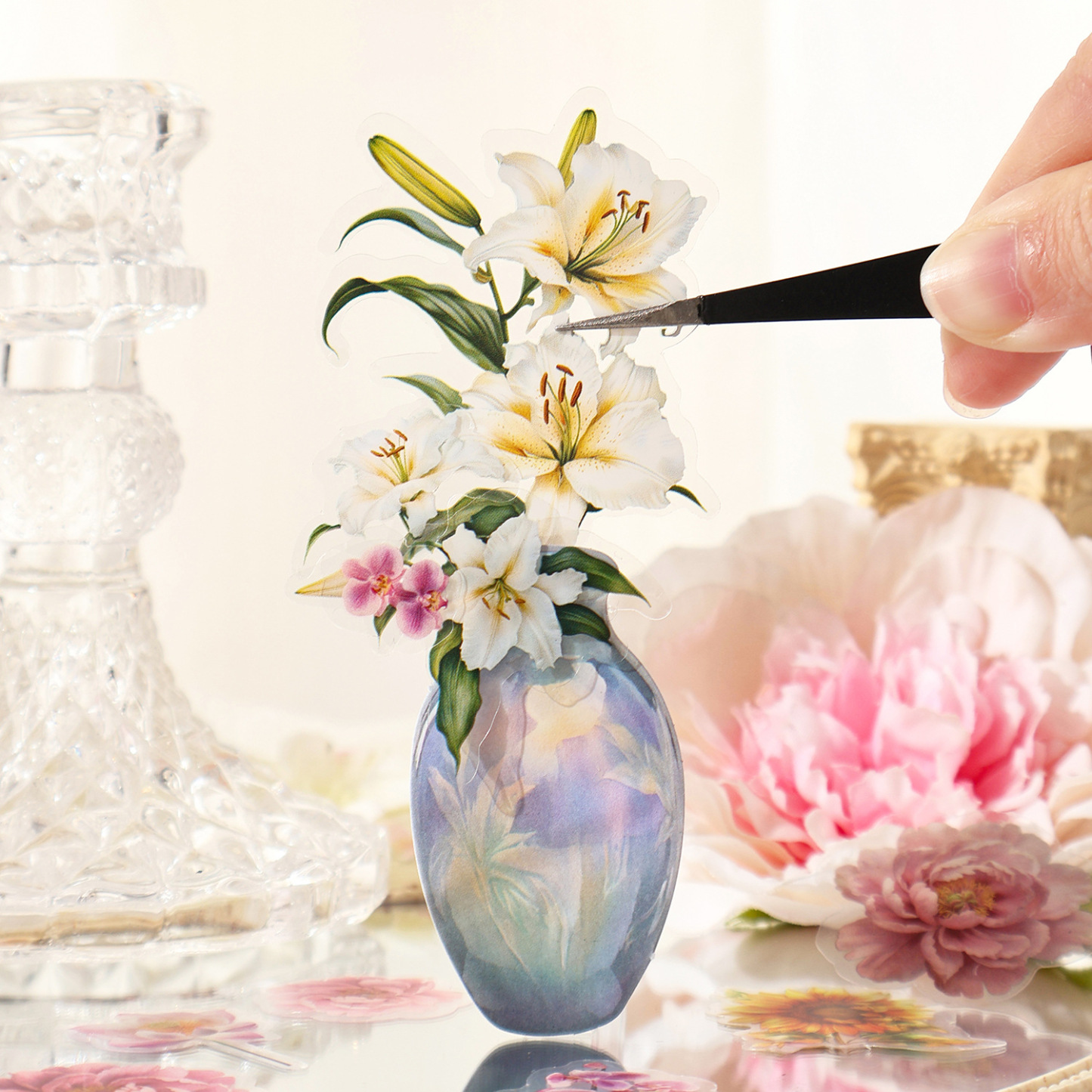 12Pcs Floral Vase Element PET Sticker