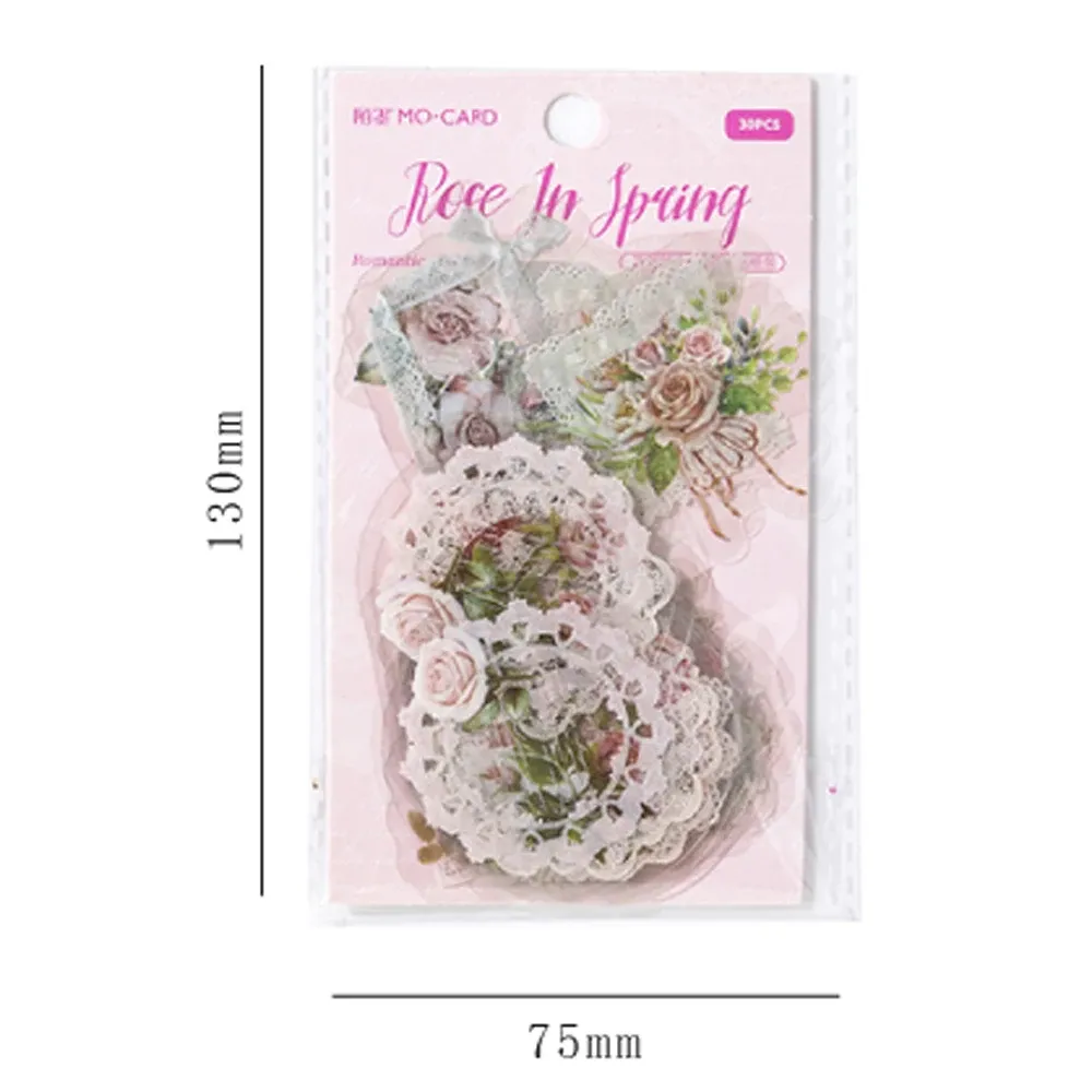 30pcs/pack Vintage Lace Floral White Ink Stickers Bag