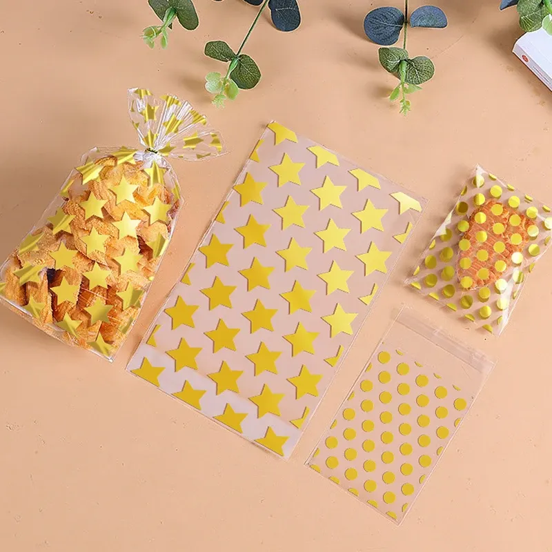 100pcs Plastic Transparent Packing Bags Star Polka Dot Candy Bags