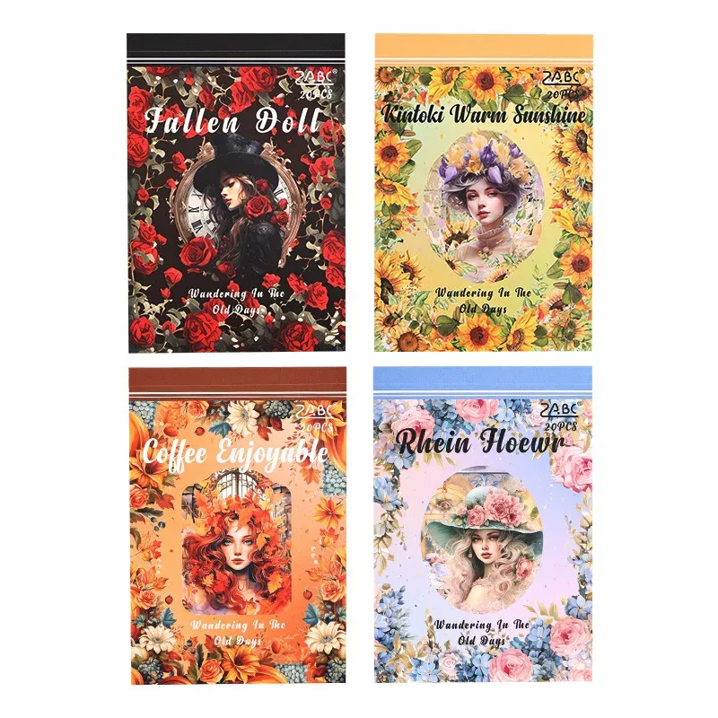 Die-cut retro floral characters multi-material pet sticker book