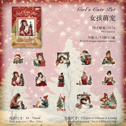 30Pcs/Pack Christmas Themed PET Stickers