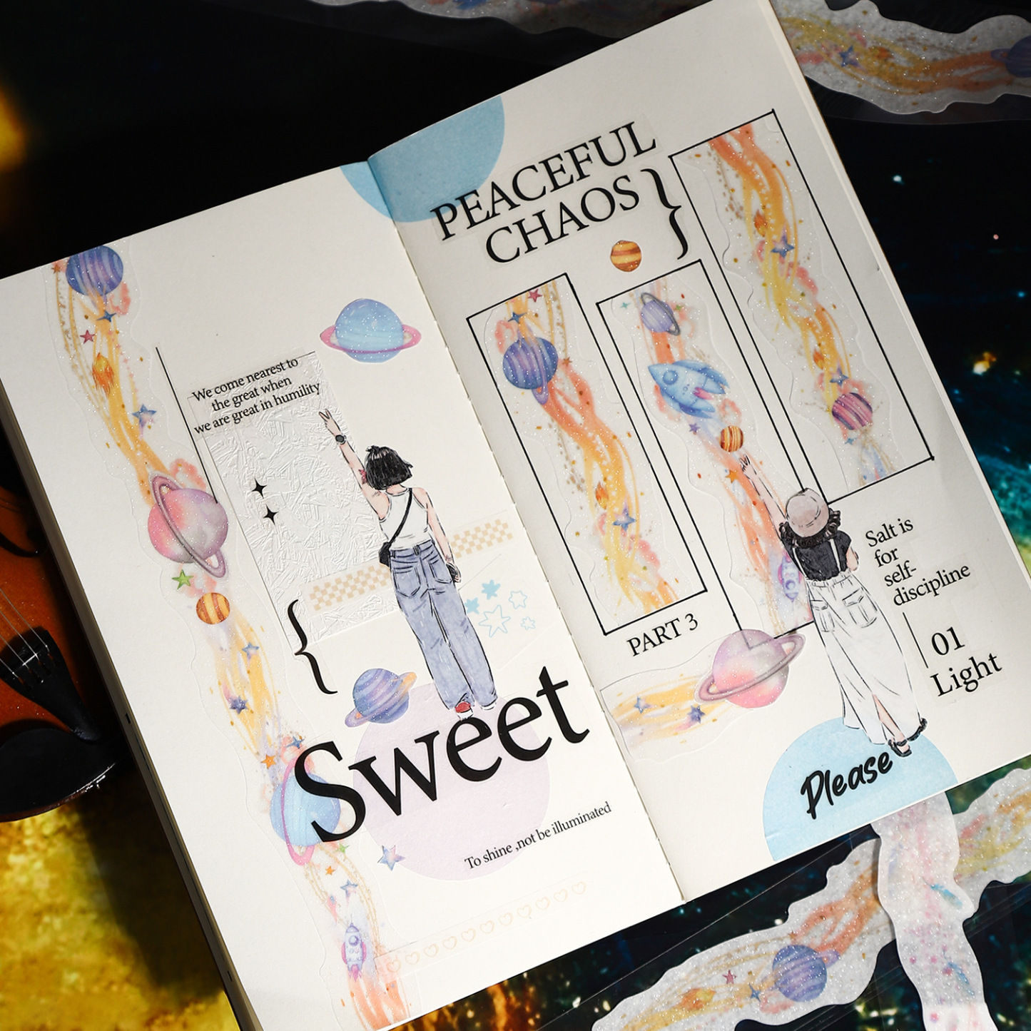 1.30 inch * 78.74 inch Planet sky flowers butterfly flash Glitter Sand Texture Washi Tape