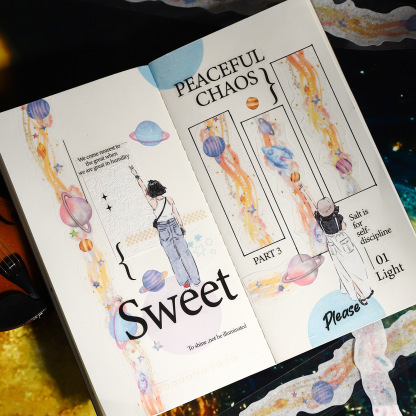1.30 inch * 78.74 inch Planet sky flowers butterfly flash Glitter Sand Texture Washi Tape