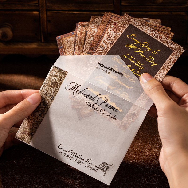 10Pcs Vintage Foil Stamping Text Background Material Paper