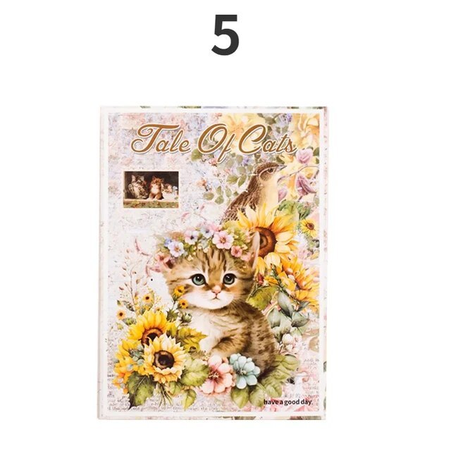 Vintage Cat Handbook Material Pack Flower Decoration Sticker