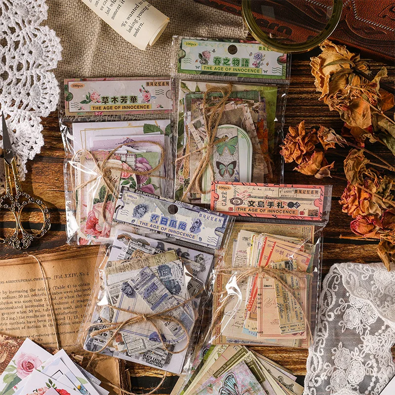 100 pcs/pack Vintage Scrapbook Materials Paper