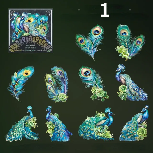 10pcs/pack Light Retro Peacock Theme Laser Sticker