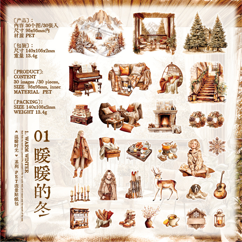 30Pcs Winter Girls Theme PET Stickers