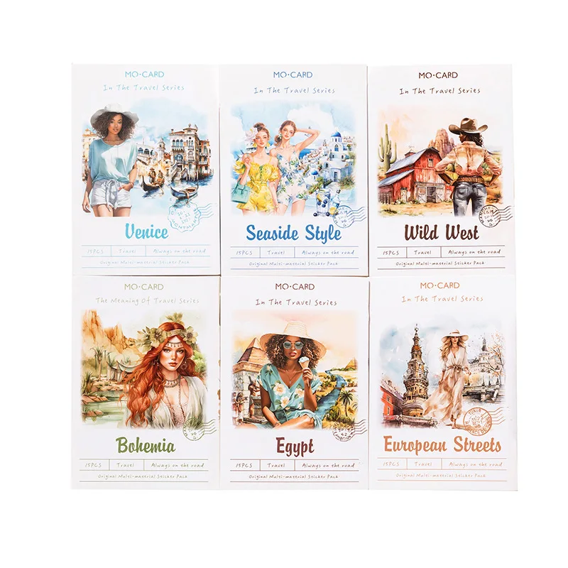 15pcs/1lot Summer Girls Travel Themed PET Stickers