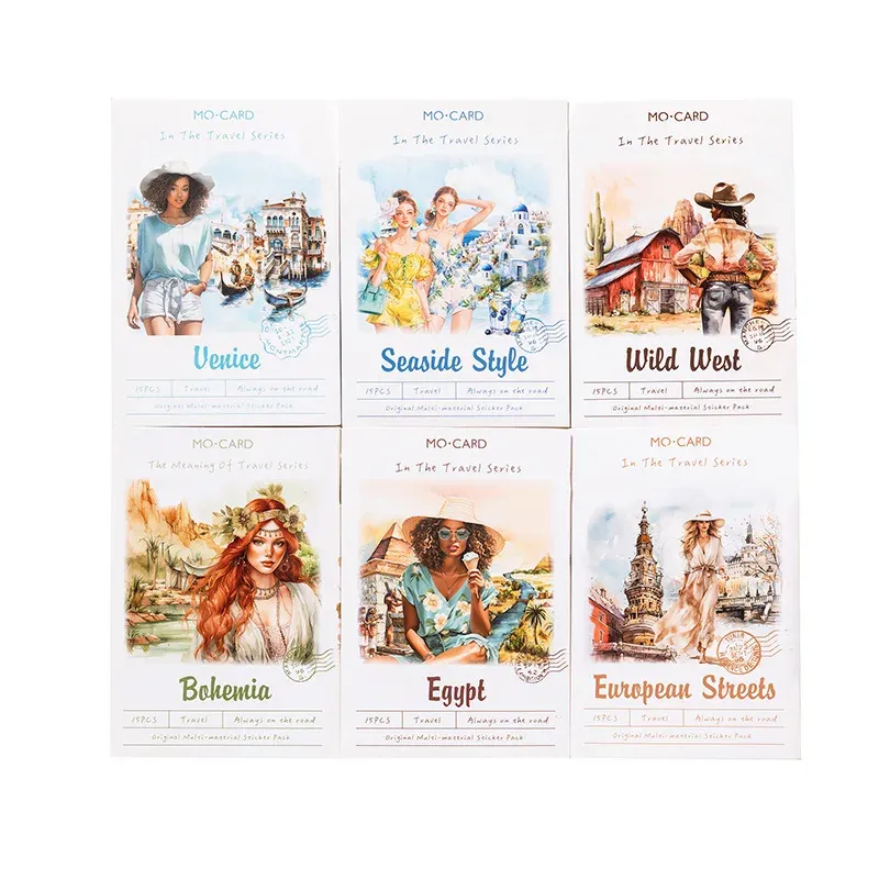 15pcs/1lot Summer Girls Travel Themed PET Stickers