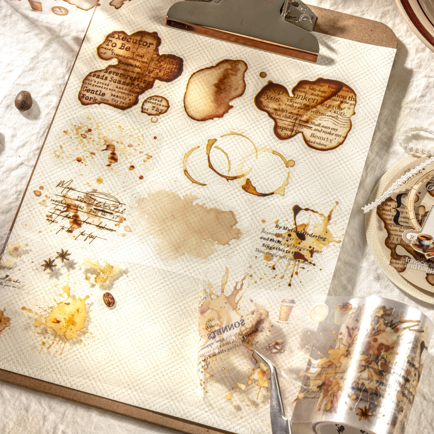 Pre-cut coffee stain themed PET tape 2.36*78.74 inch