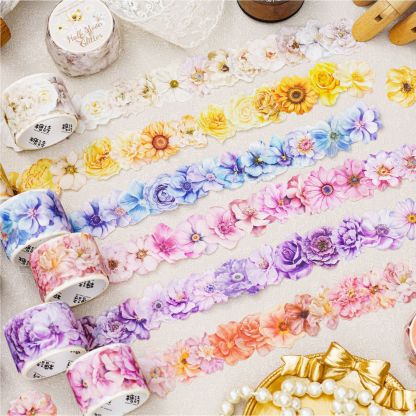 100Pcs/Roll Flower Theme PET Tape 1.18*78.74 inch