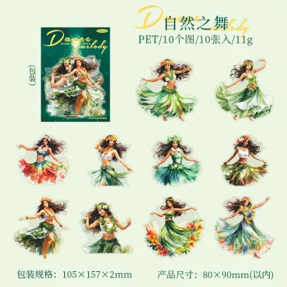 10Pcs Dancing Girl Themed Pet Stickers