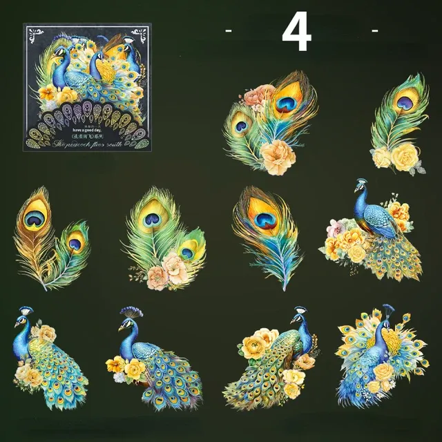 10pcs/pack Light Retro Peacock Theme Laser Sticker
