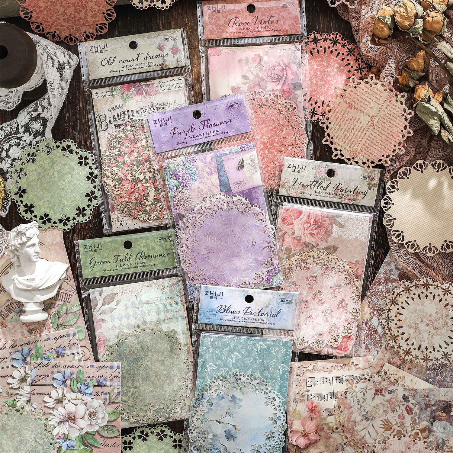 30Pcs/Pack Retro Hollow Lace Material Paper
