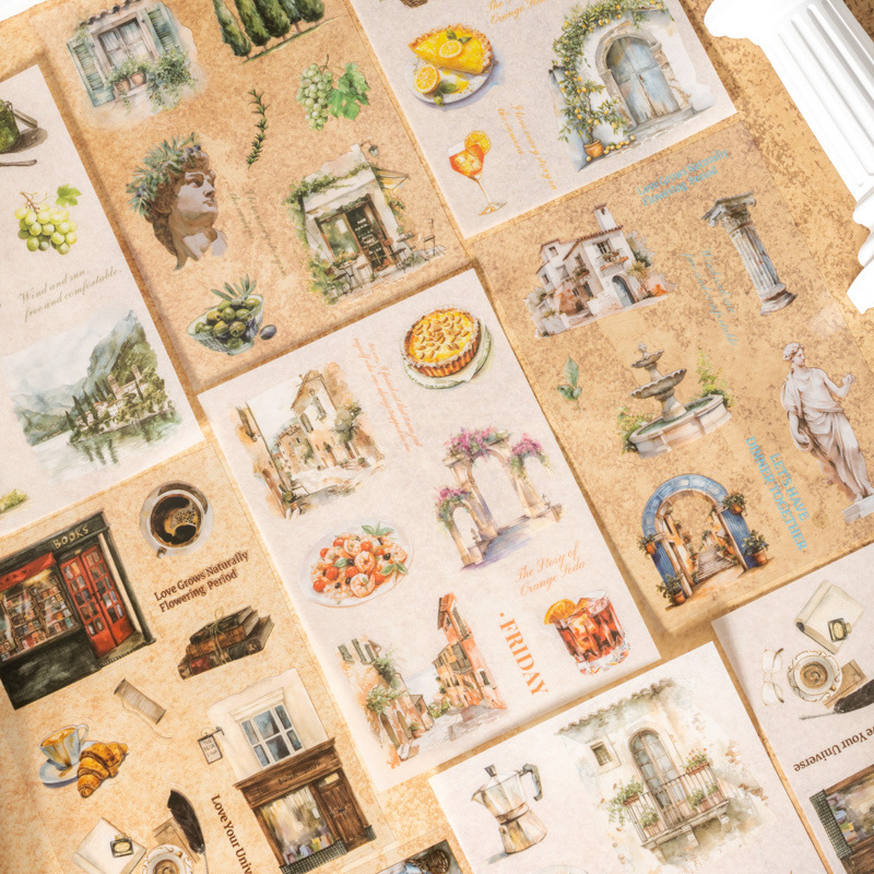 10Sheet Rome Scenic Travel Themed Sticker Book - Die-cut