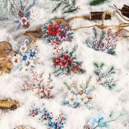 20Pcs/Pack Winter Holly Christmas Tree Flowers Branch Theme Scrapbook PET Stickers