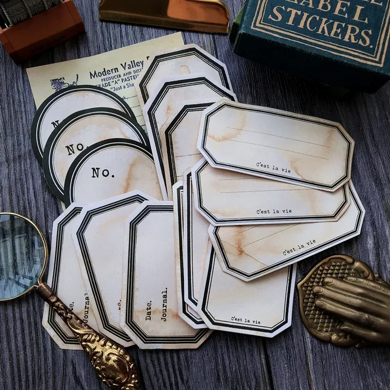 15pcs Coffee Stained Label Stickers for Photo Albums DIY Scrapbooking Materials Paper Pack