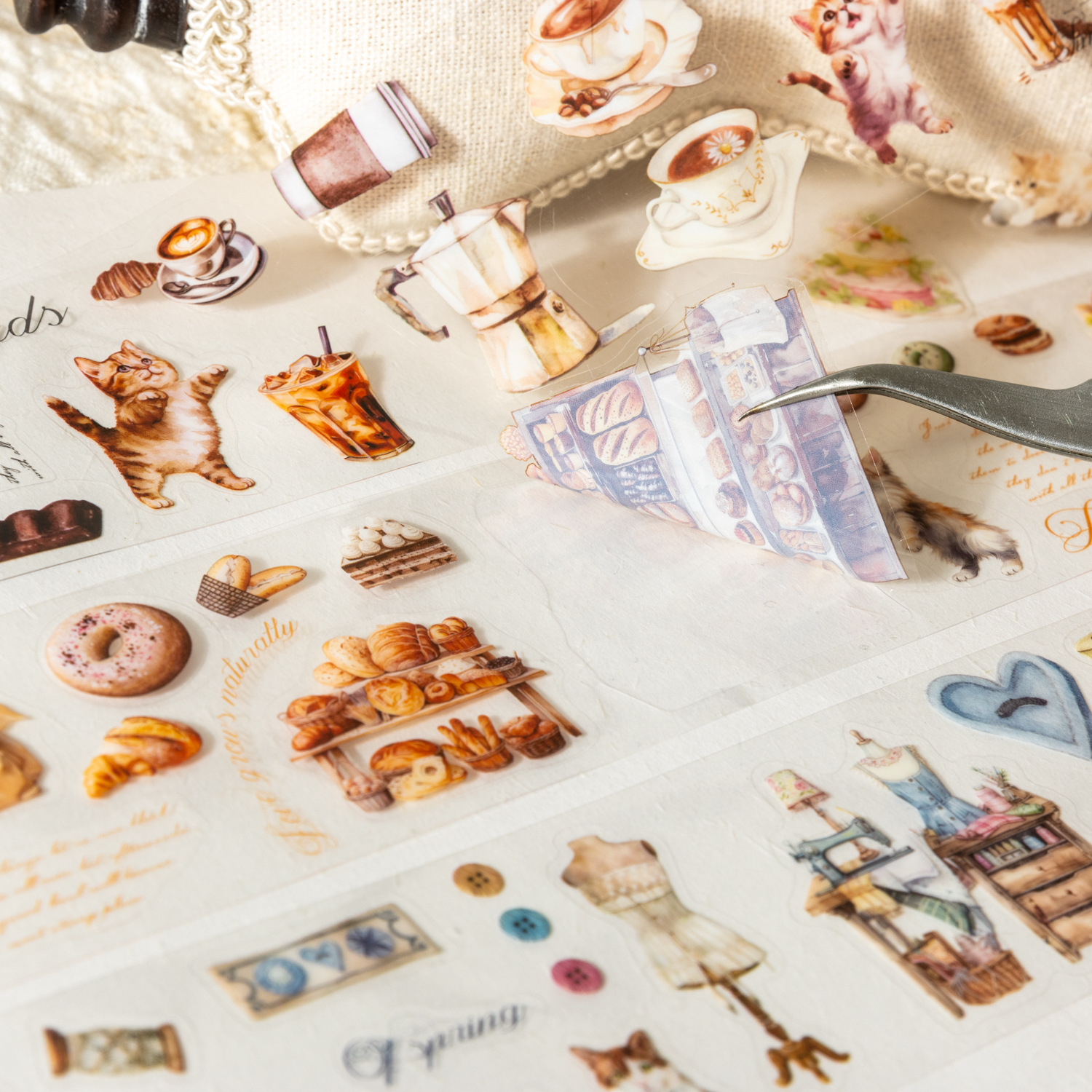 Cute cat coffee element theme PET tape 1.97*78.74 inch