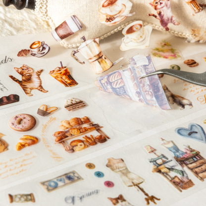 Cute cat coffee element theme PET tape 1.97*78.74 inch
