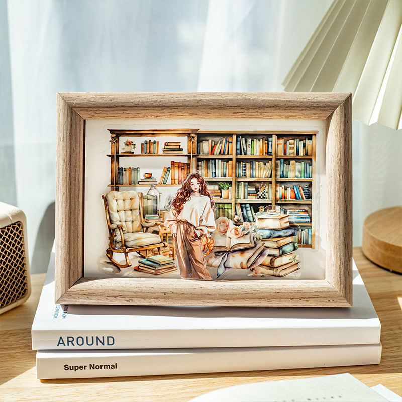 20Pcs Library Bookshelf Theme PET Stickers