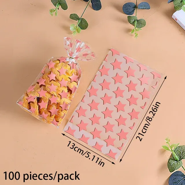 100pcs Plastic Transparent Packing Bags Star Polka Dot Candy Bags