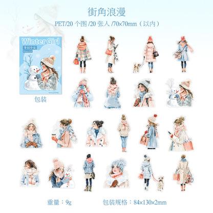20 pcs/pack winter warm fashion girl journaling pet sticker pack
