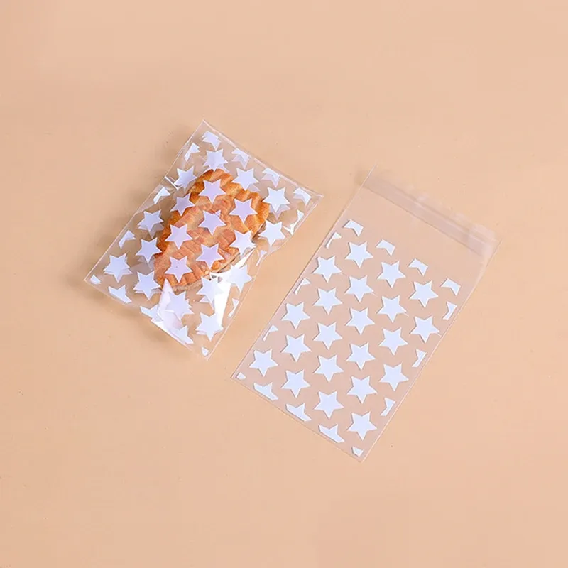 100pcs Plastic Transparent Packing Bags Star Polka Dot Candy Bags