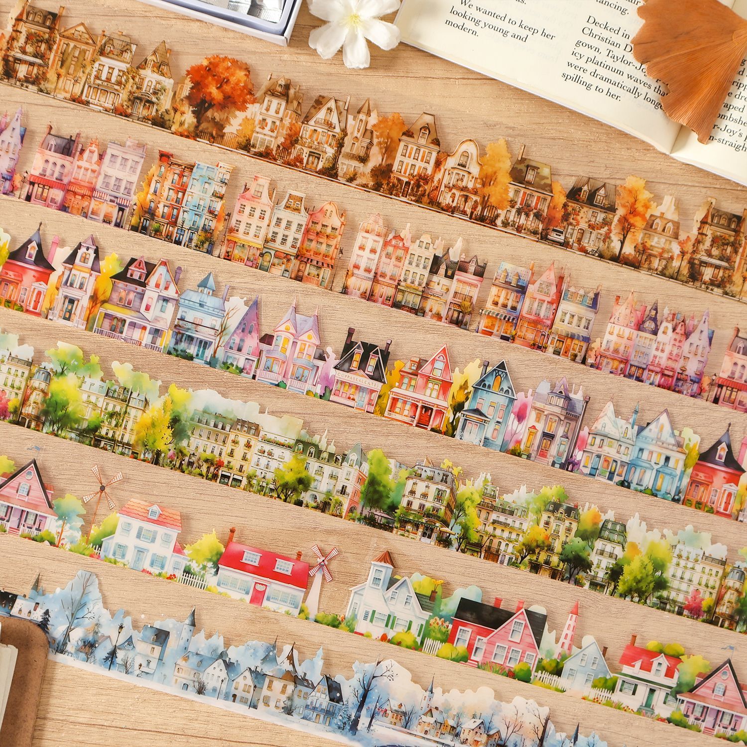 Dutch town themed PET tape set, 1.97*78.74 inches