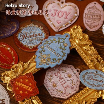 14pcs Textured Leather Vintage Label Stickers