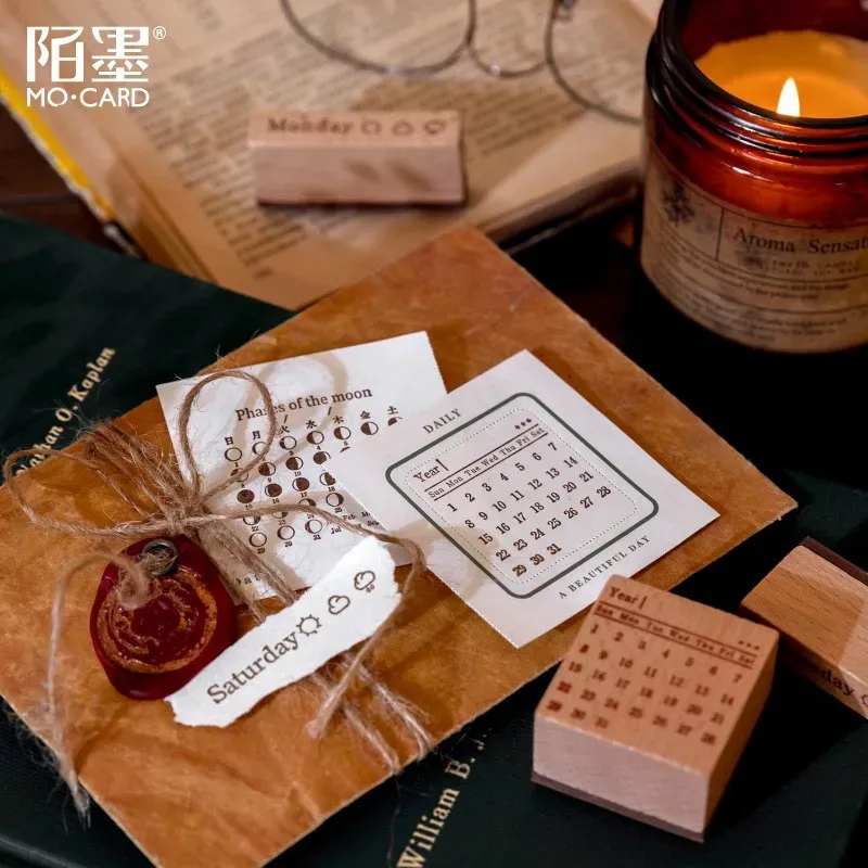Date week month wooden stamp set
