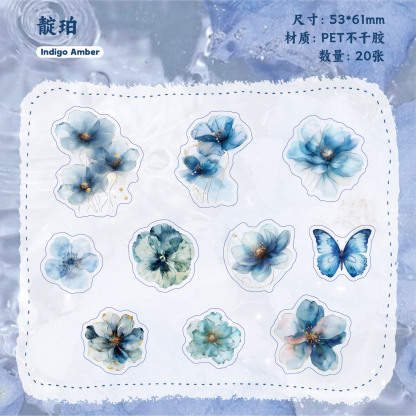 20 Pcs/Pack Watercolor Floral Themed PET Stickers