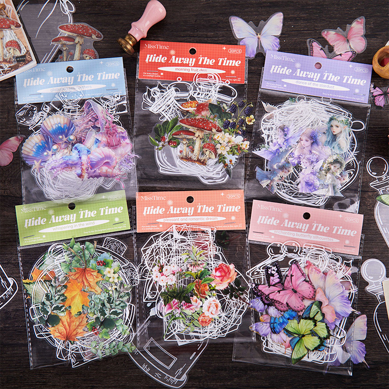 30Pcs/Pack Flower Bottle Theme PET Decorative Stickers