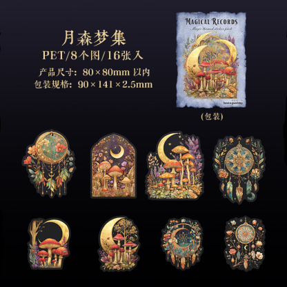16Pcs Fairytale Magic Characters PET Stickers