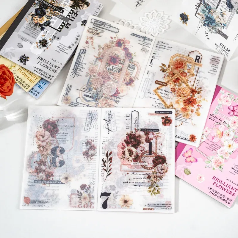 20Page/book Seasonal flower themed PET & Japanese paper sticker book
