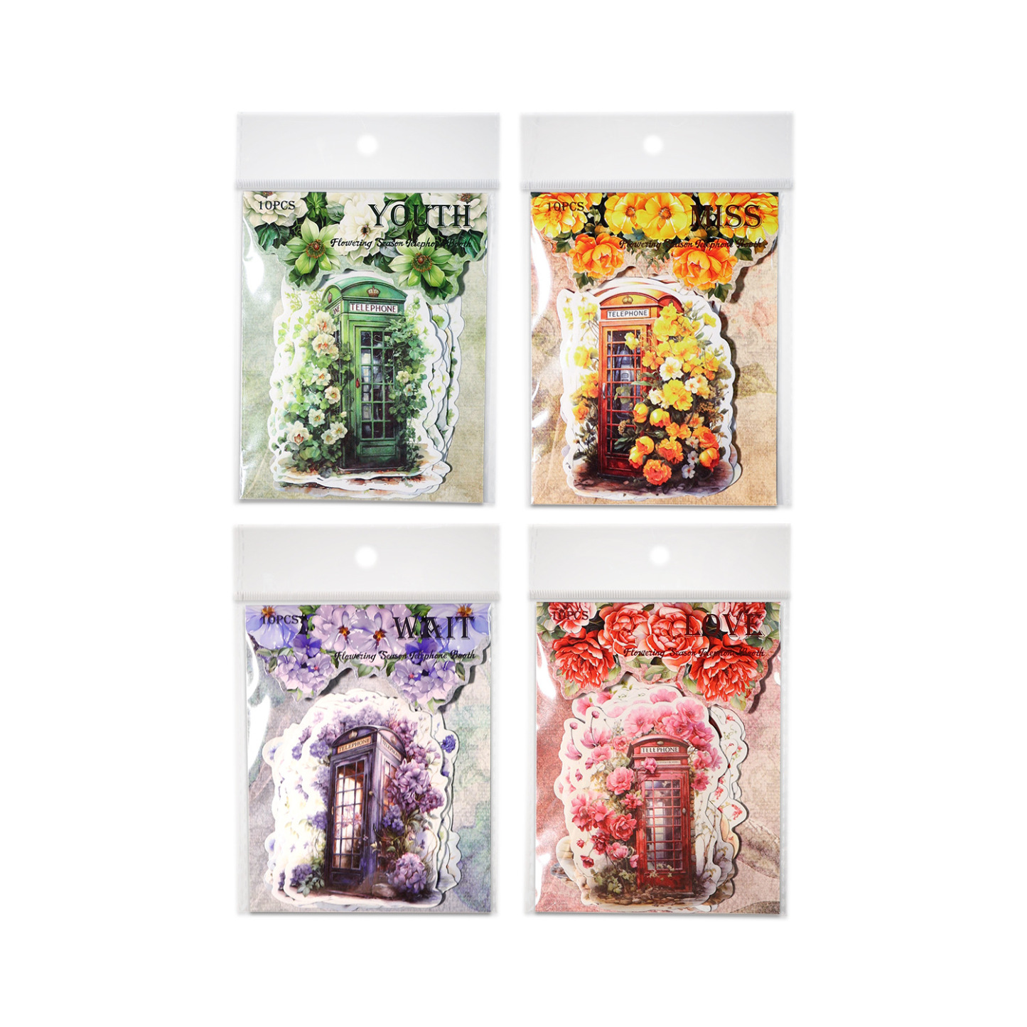 10pcs/pack flower phone booth theme stickers for scrapbook decoration crafts junk journal