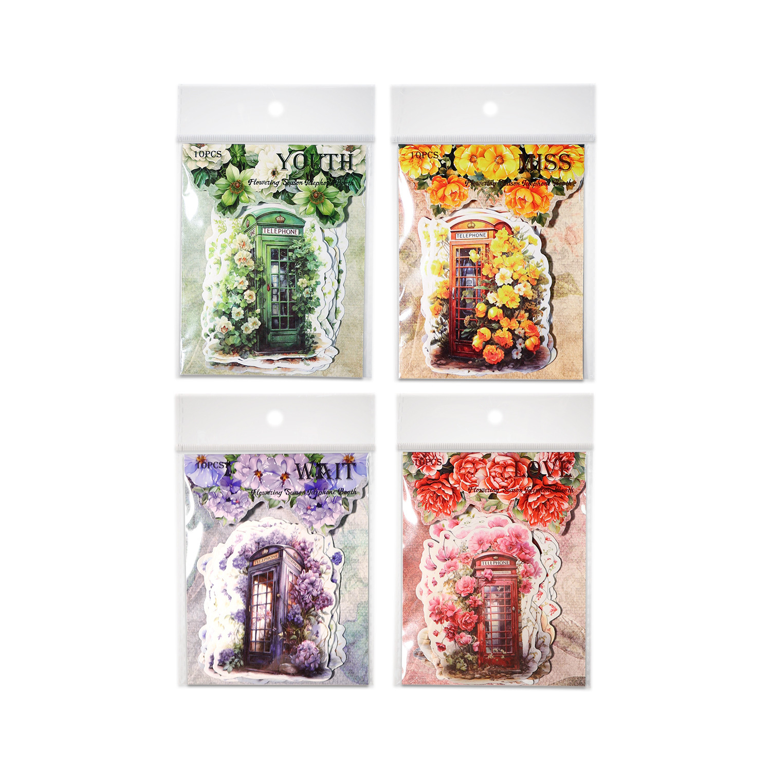 10pcs/pack flower phone booth theme stickers for scrapbook decoration crafts junk journal