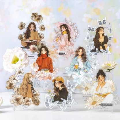 10 Pcs/Pack Girls Floral Themed PET Stickers