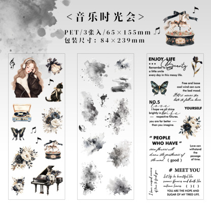 3 Sheet/Pack Flowers and Girls PET Stickers - Journaing Collage - 2.56 inches * 6.10 inches