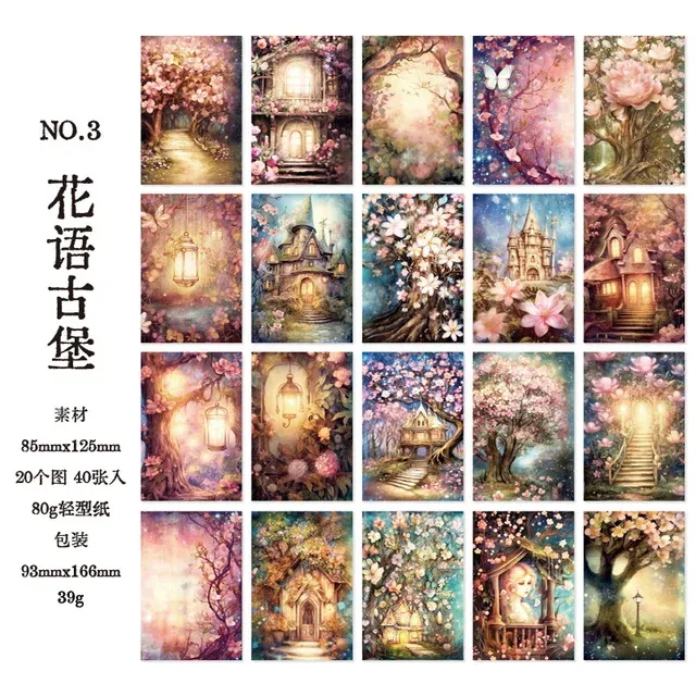 40pcs/lot Floral Fantasy Castle Theme Background Material Paper