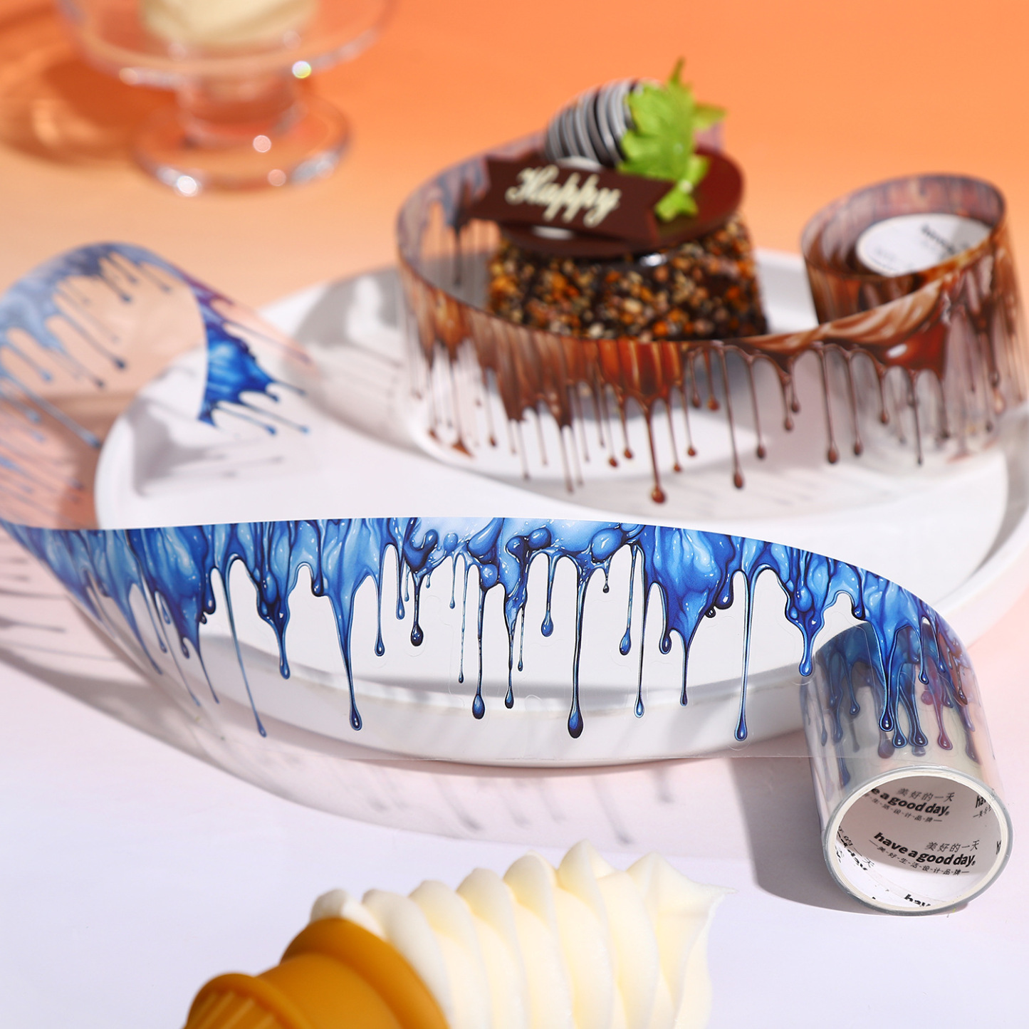 Pre-cut cake jam cream dripping theme bullet journal decoration PET tape 1.97 inch * 78.74 inch