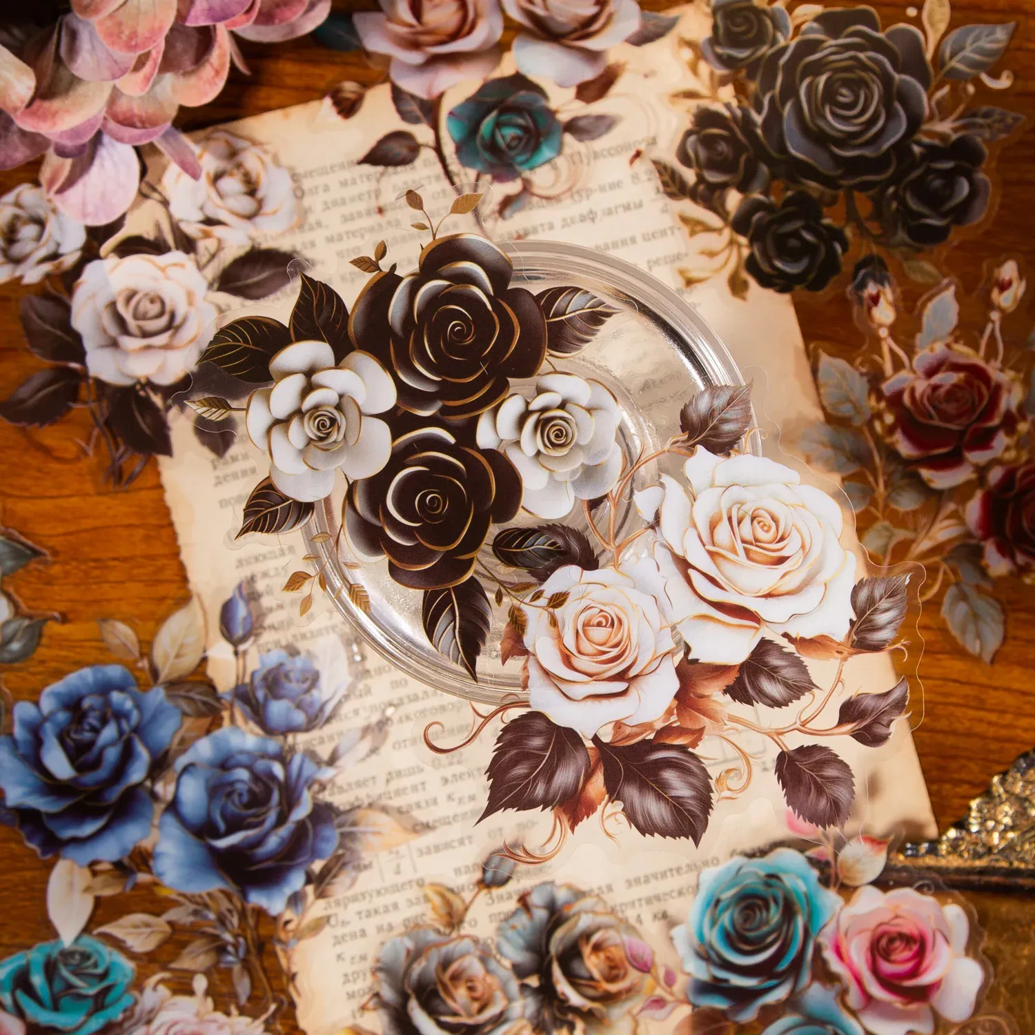 10pcs Large size rose flower PET Sticker