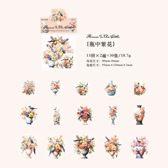 30pcs/1lot Retro Flower Object Theme Pet Sticker